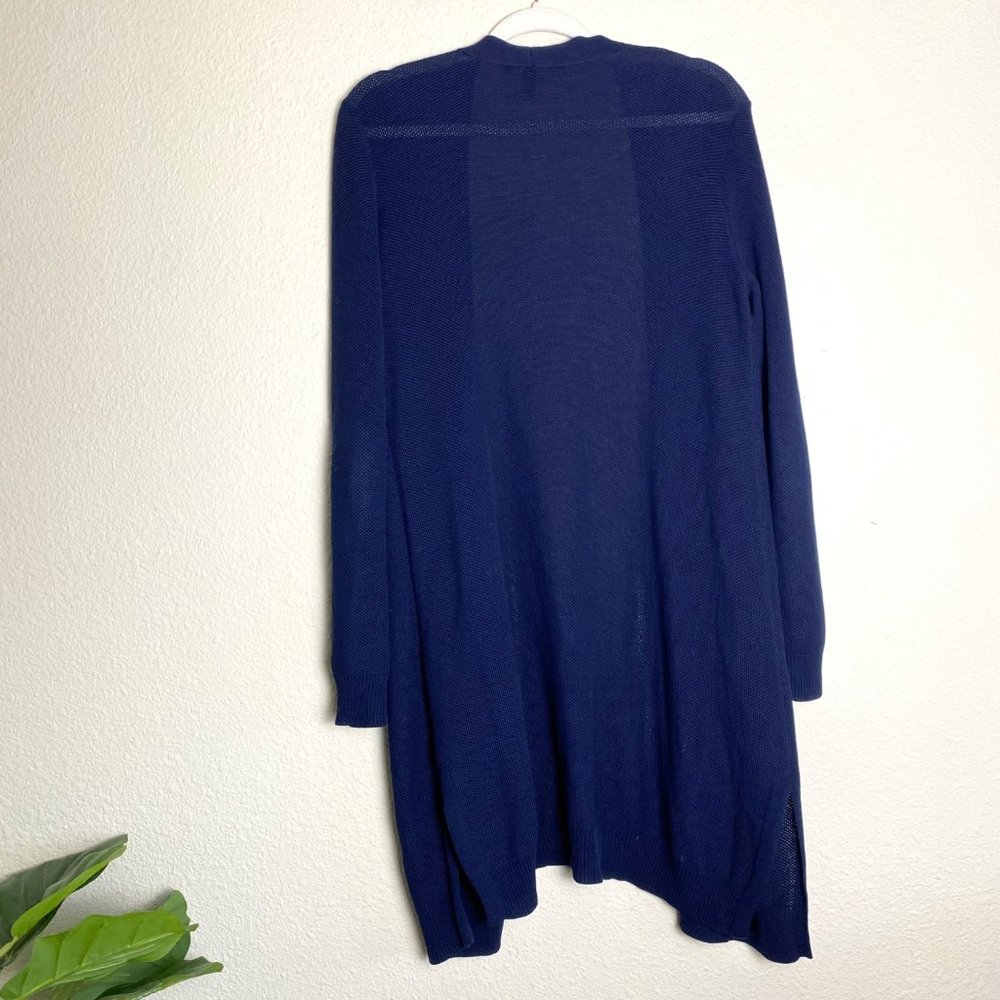 Eileen Fisher Simple Cardi Long Cardigan Waffle Knit Open Front Blue Tencel - Picture 4 of 7